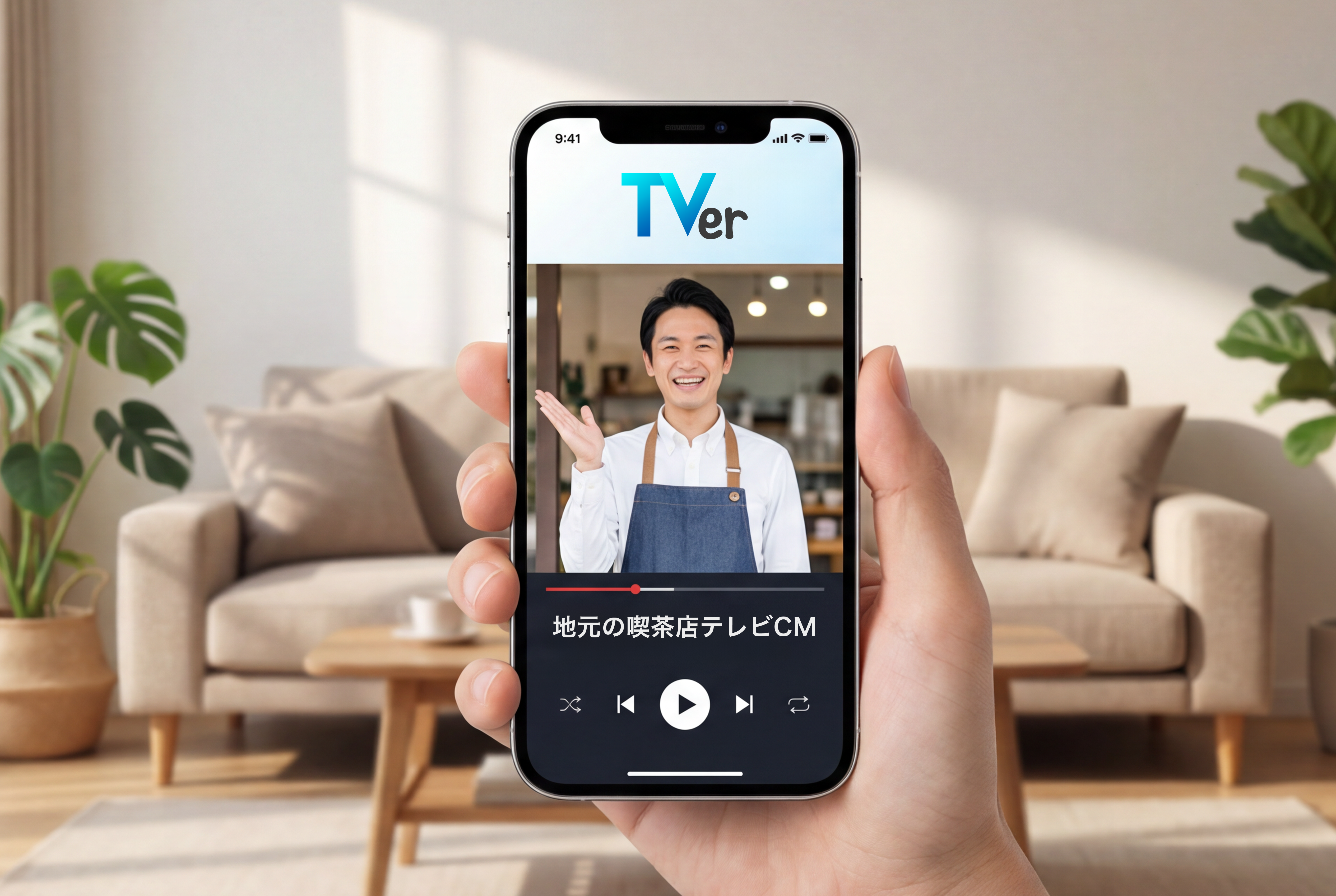 TVer広告配信イメージ - スマートフォンでTVerを視聴する様子